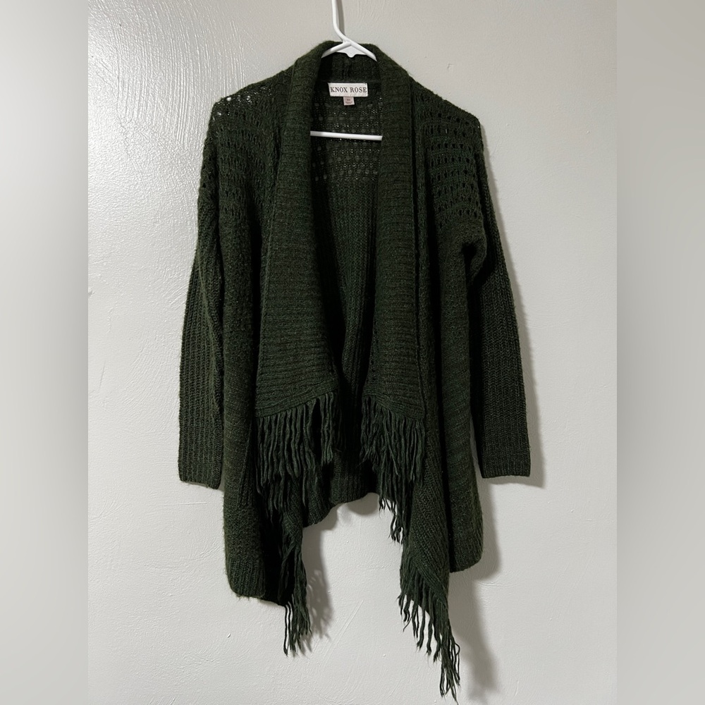 Knox Rose Open Front Cardigan Sweater with Fringe Hem Size XS